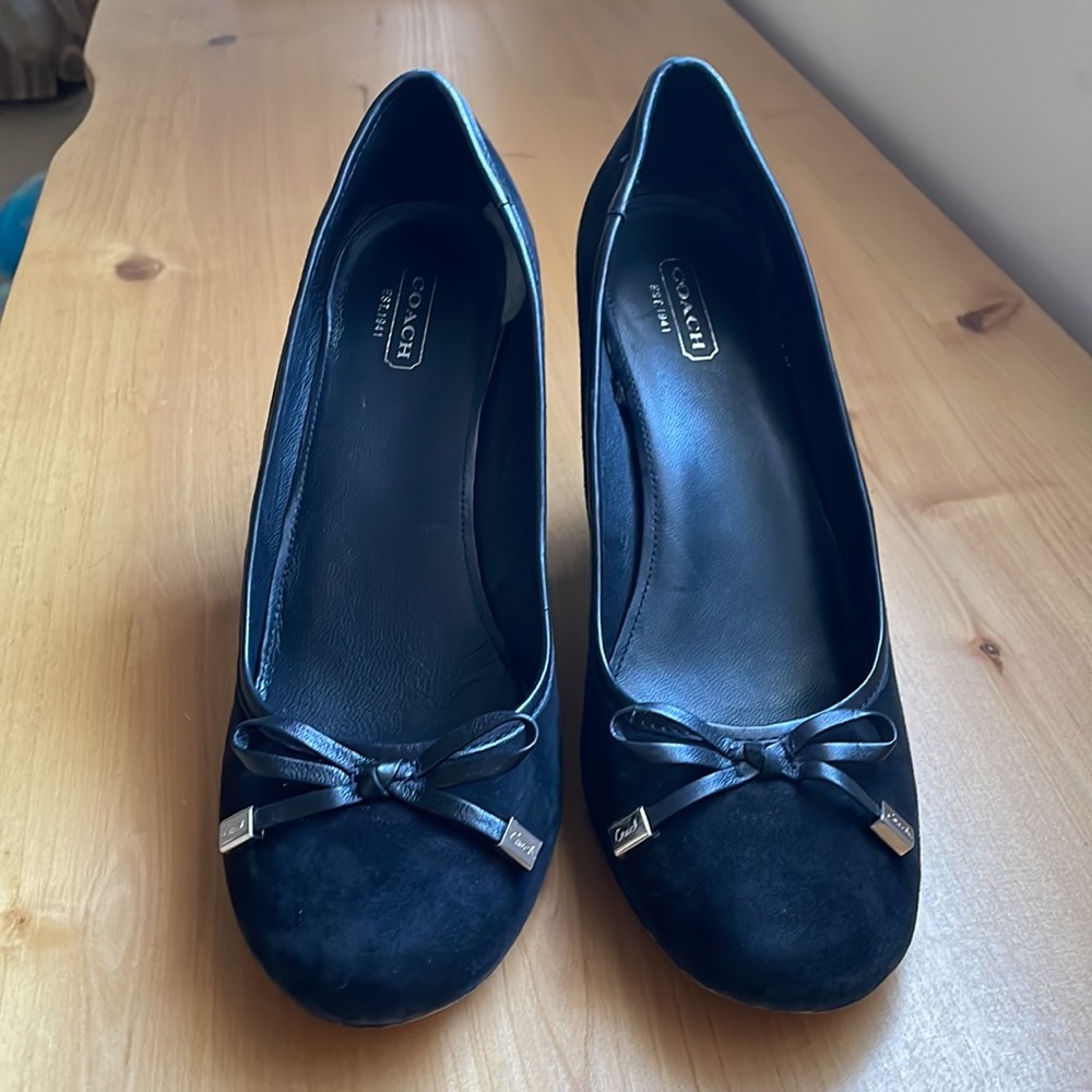 Coach Black Suede Wedge Shoes. - Picture 13 of 16
